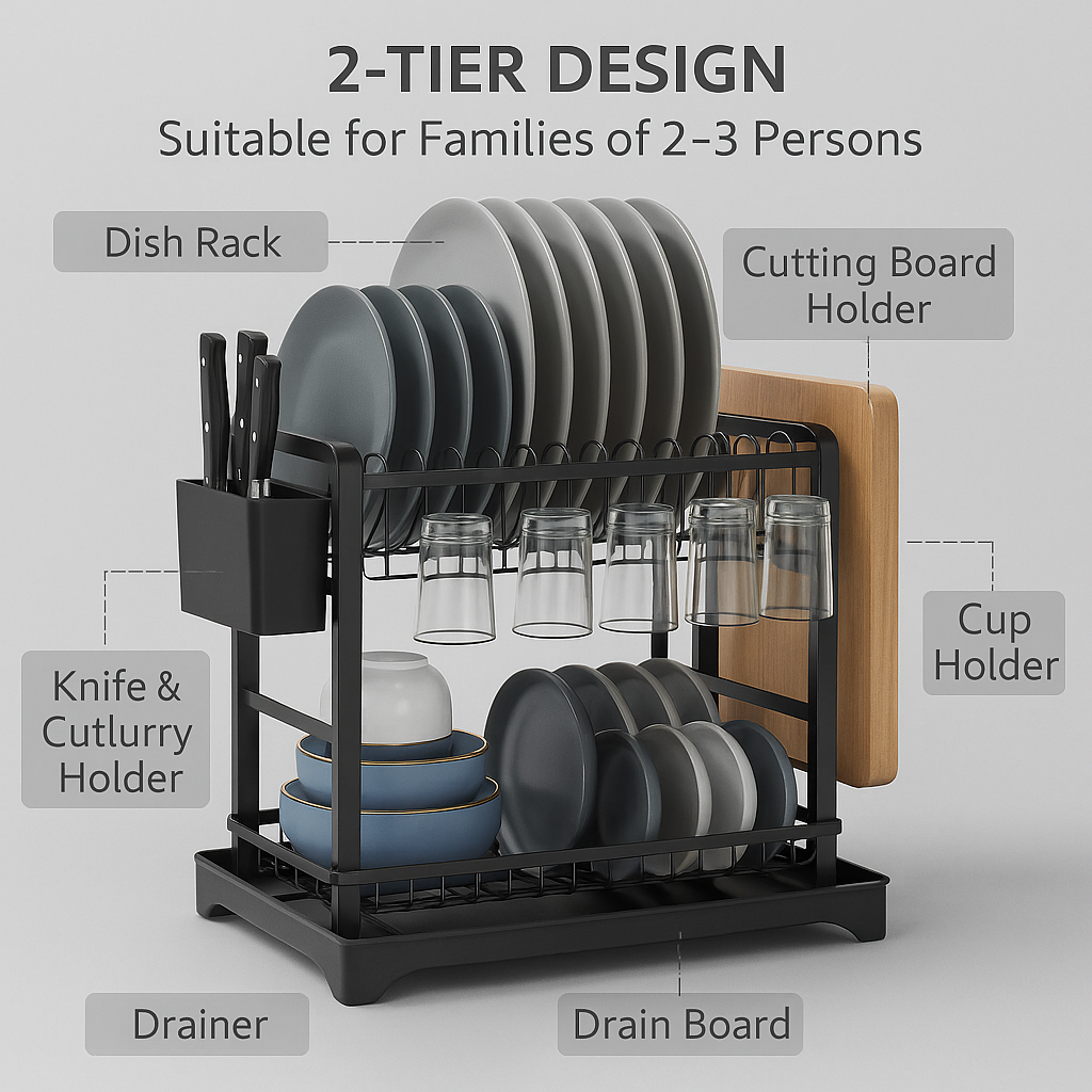 Double-Deck Dish Organizer with Drainboard