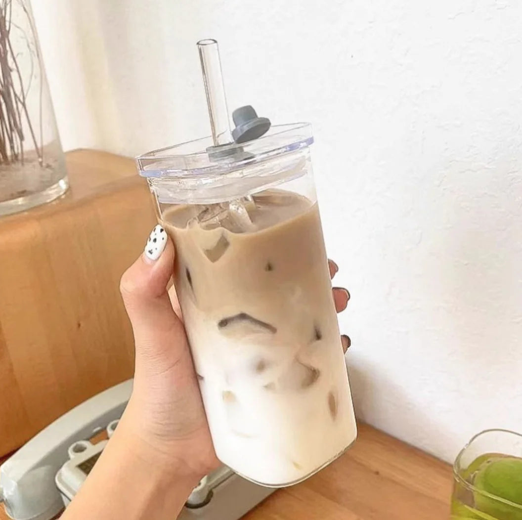 Clear Square Glass Coffee Mug with Lid