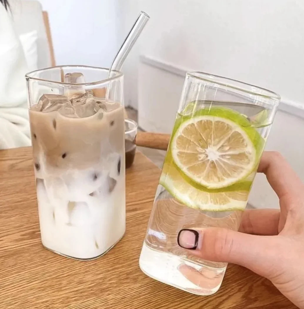 Clear Square Glass Coffee Mug with Lid