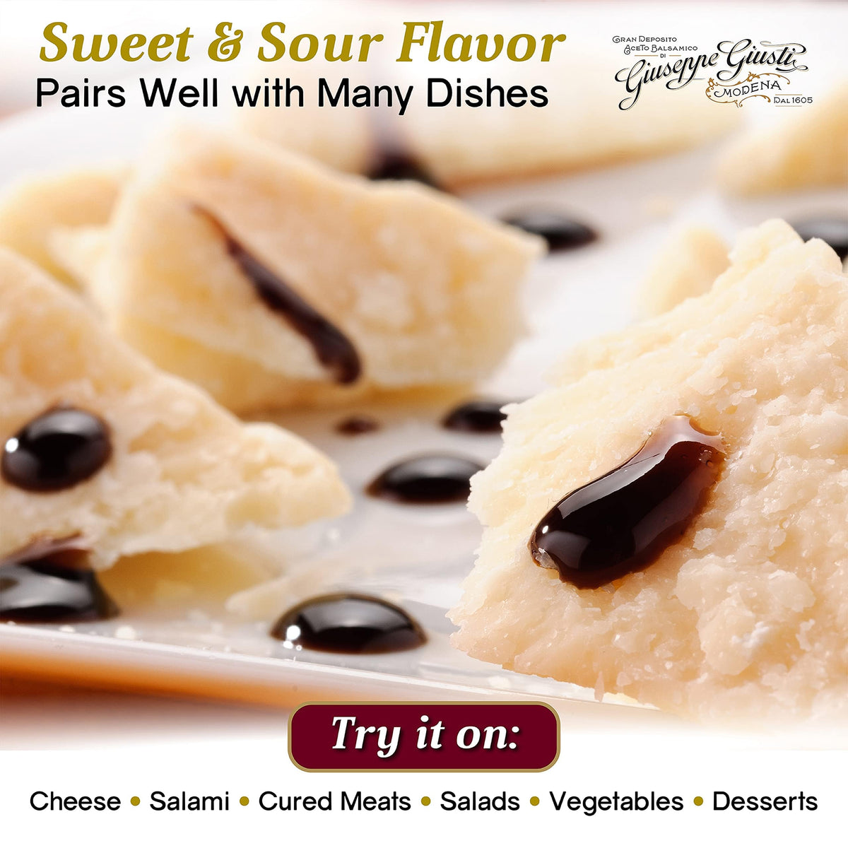 Giusti Fig Balsamic Vinegar Glaze Condiment– Italian Gourmet Balsamic Reduction with Sweet Fig, Rich & Tangy Drizzle for Cheese, Meat, Salads & More, Based on Balsamic Vinegar