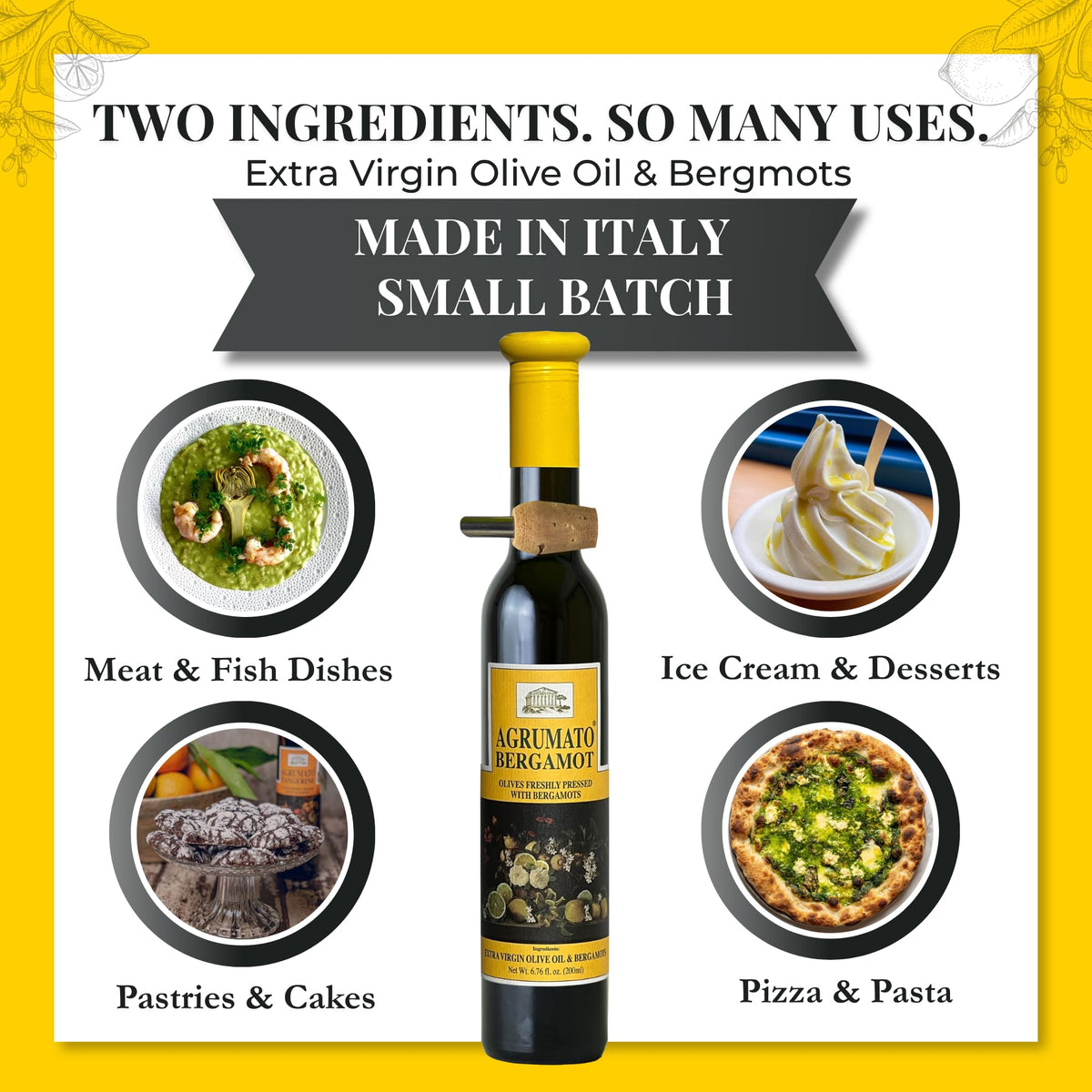 Agrumato Olive Oil, Cold Pressed Italian Extra Virgin with Fresh Citrus Peel, Small Batch Gourmet Finishing Oil for Salads Seafood Pasta Cooking, 6.76 Fl Oz