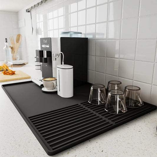 Silicone Espresso Bar Mat 24x16 with Raised Edges - Black