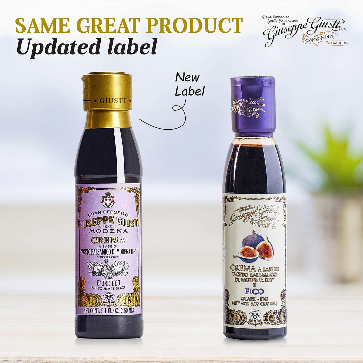 Giusti Fig Balsamic Vinegar Glaze Condiment– Italian Gourmet Balsamic Reduction with Sweet Fig, Rich & Tangy Drizzle for Cheese, Meat, Salads & More, Based on Balsamic Vinegar