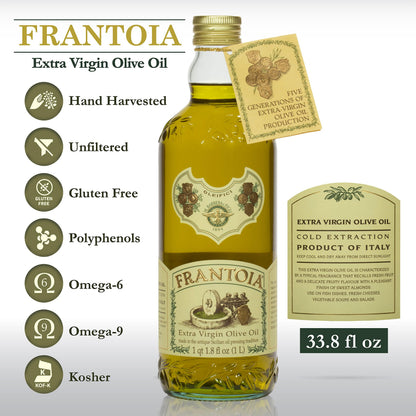 Frantoia Extra Virgin Olive Oil from Italy - Fruity, Unfiltered, Cold Extracted Authentic Sicilian Olive Oil - Fresh Harvest, Imported From Italy - 33.8 fl oz