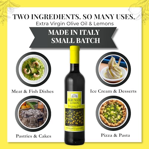 Agrumato Olive Oil, Cold Pressed Italian Extra Virgin with Fresh Citrus Peel, Small Batch Gourmet Finishing Oil for Salads Seafood Pasta Cooking, 6.76 Fl Oz