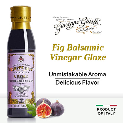 Giusti Fig Balsamic Vinegar Glaze Condiment– Italian Gourmet Balsamic Reduction with Sweet Fig, Rich & Tangy Drizzle for Cheese, Meat, Salads & More, Based on Balsamic Vinegar