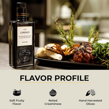 Barbera Lorenzo No. 5 Extra Virgin Olive Oil, 16.9 oz | Cold Extracted Sicilian EVOO | Fruity & Soft Nocellara del Belice Olive Flavor | Fresh Harvest Imported Olive Oil from Italy
