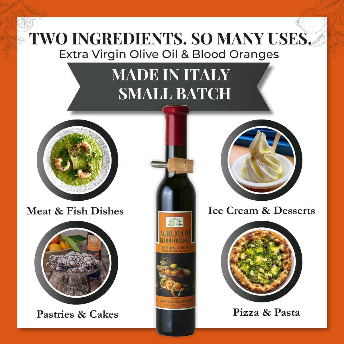 Agrumato Olive Oil, Cold Pressed Italian Extra Virgin with Fresh Citrus Peel, Small Batch Gourmet Finishing Oil for Salads Seafood Pasta Cooking, 6.76 Fl Oz