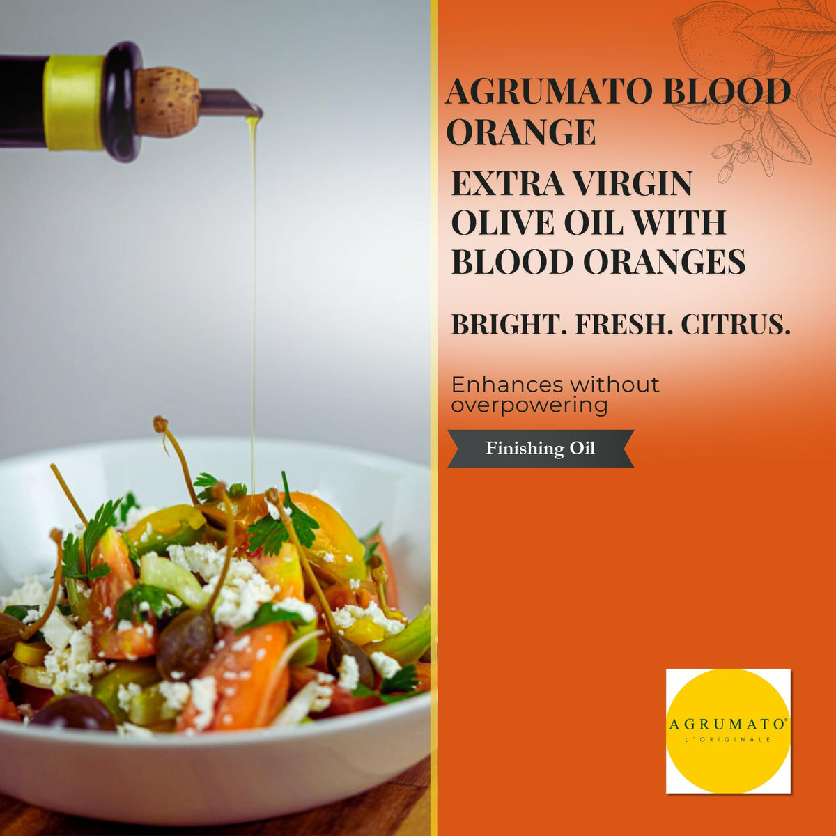 Agrumato Olive Oil, Cold Pressed Italian Extra Virgin with Fresh Citrus Peel, Small Batch Gourmet Finishing Oil for Salads Seafood Pasta Cooking, 6.76 Fl Oz