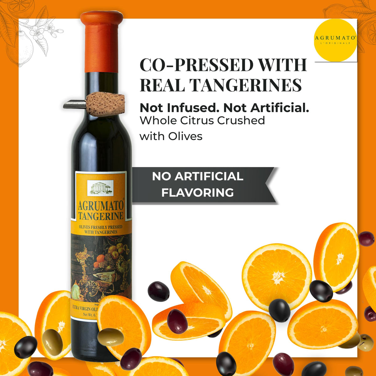 Agrumato Olive Oil, Cold Pressed Italian Extra Virgin with Fresh Citrus Peel, Small Batch Gourmet Finishing Oil for Salads Seafood Pasta Cooking, 6.76 Fl Oz
