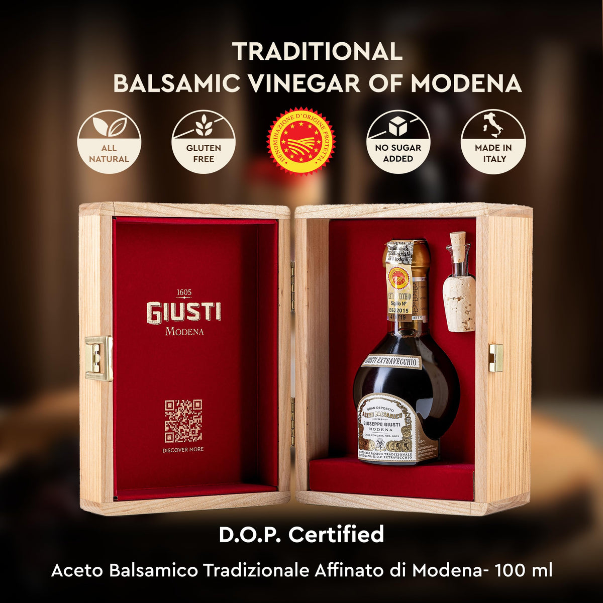 Giusti Traditional Balsamic Vinegar of Modena DOP Wooden Box - 3.4 fl oz