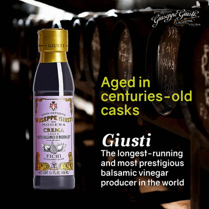 Giusti Fig Balsamic Vinegar Glaze Condiment– Italian Gourmet Balsamic Reduction with Sweet Fig, Rich & Tangy Drizzle for Cheese, Meat, Salads & More, Based on Balsamic Vinegar