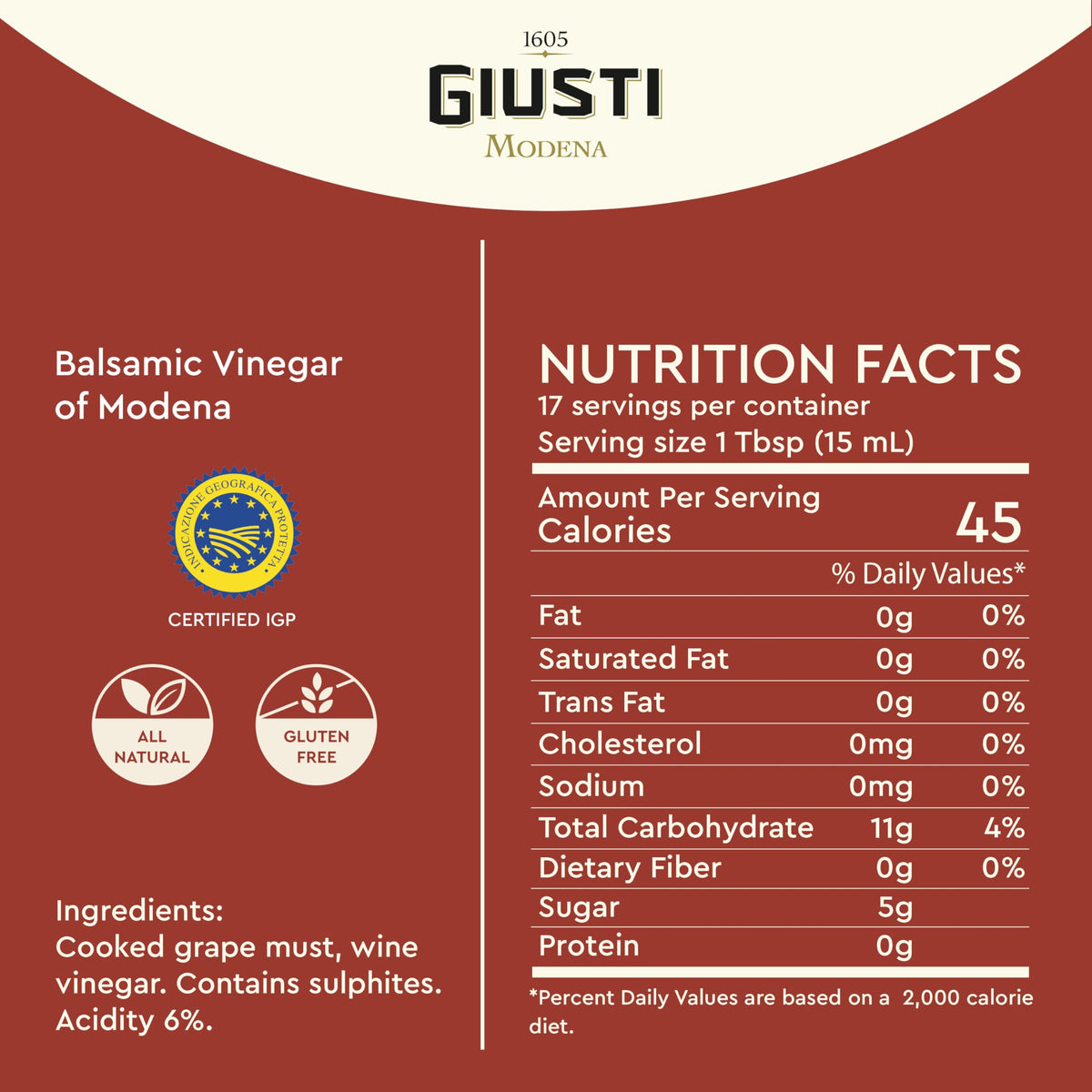 Giusti 3 Gold Medals Balsamic Vinegar of Modena IGP - 8.45 fl oz