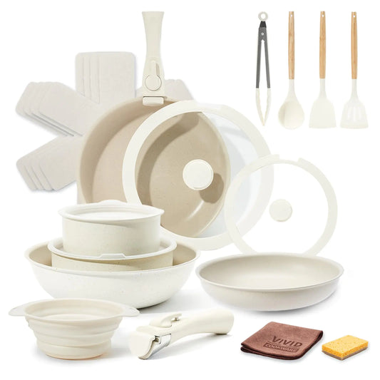 VIVIDCOOKWARE 22-Piece Detachable Handle Non-Stick Ceramic Set