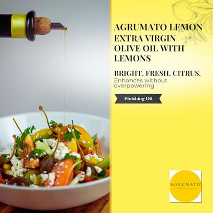 Agrumato Lemon Olive Oil, Cold Pressed Italian Extra Virgin with Fresh Citrus Peel, Small Batch Gourmet Finishing Oil for Salads Seafood Pasta Cooking, 6.76 Fl Oz