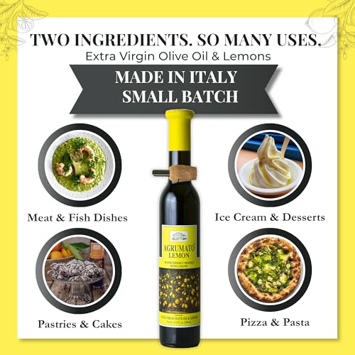 Agrumato Olive Oil, Cold Pressed Italian Extra Virgin with Fresh Citrus Peel, Small Batch Gourmet Finishing Oil for Salads Seafood Pasta Cooking, 6.76 Fl Oz