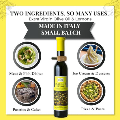 Agrumato Olive Oil, Cold Pressed Italian Extra Virgin with Fresh Citrus Peel, Small Batch Gourmet Finishing Oil for Salads Seafood Pasta Cooking, 6.76 Fl Oz