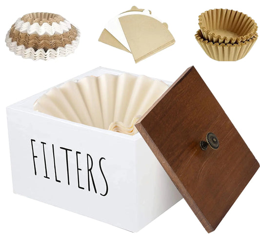 Rustic White Wooden Coffee Filter Box with Lid